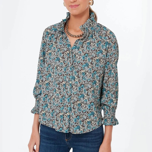 NWOT Tuckernuck|| Robin's Egg Floral Schuyler Blouse, Fits up to a small - Picture 1 of 8